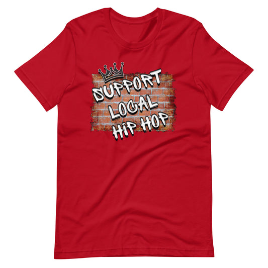 Support Local Hip-Hip tag over brick t-shirt